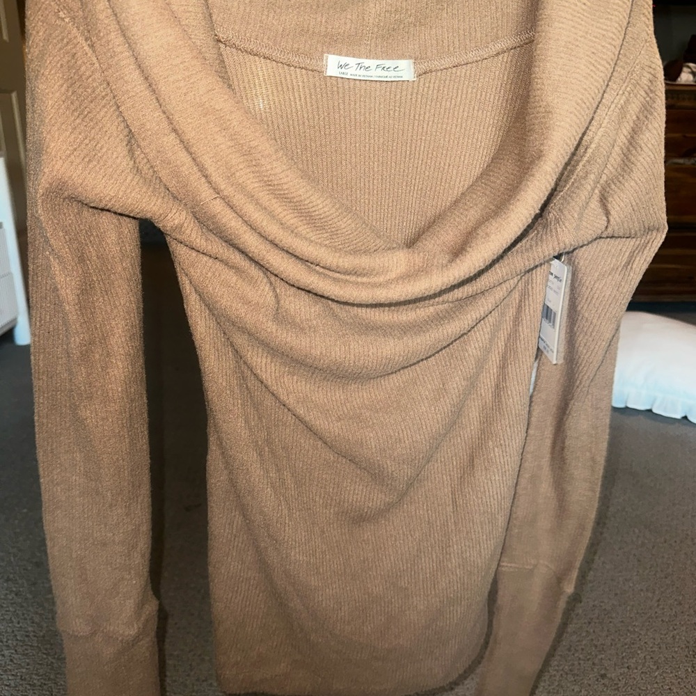 Free People Women's Cowl Neck Sweater in Tan